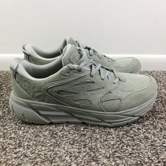 Hoka One One Clifton L Suede Shoes Mens 13 Limestone Gray Sneakers 1122571LLTN